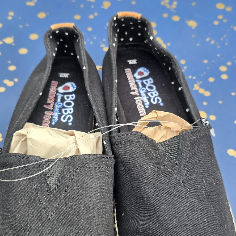 Bobs Black Espadrille Slip-On Shoes Sz 9